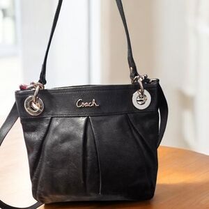 Coach Ashley Black Leather Shoulder Bag, With Crossbody Strap